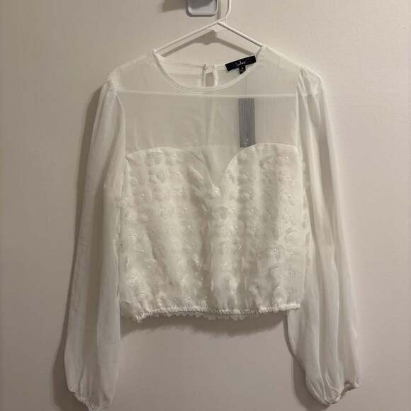 Lulus Tops - Lulus Impressively Adored Ivory 3D Floral Balloon Sleeve Top